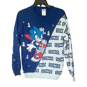 Sonic the Hedgehog Christmas Sweatshirt Kid’s Size L Blue Sega Long Sleeve